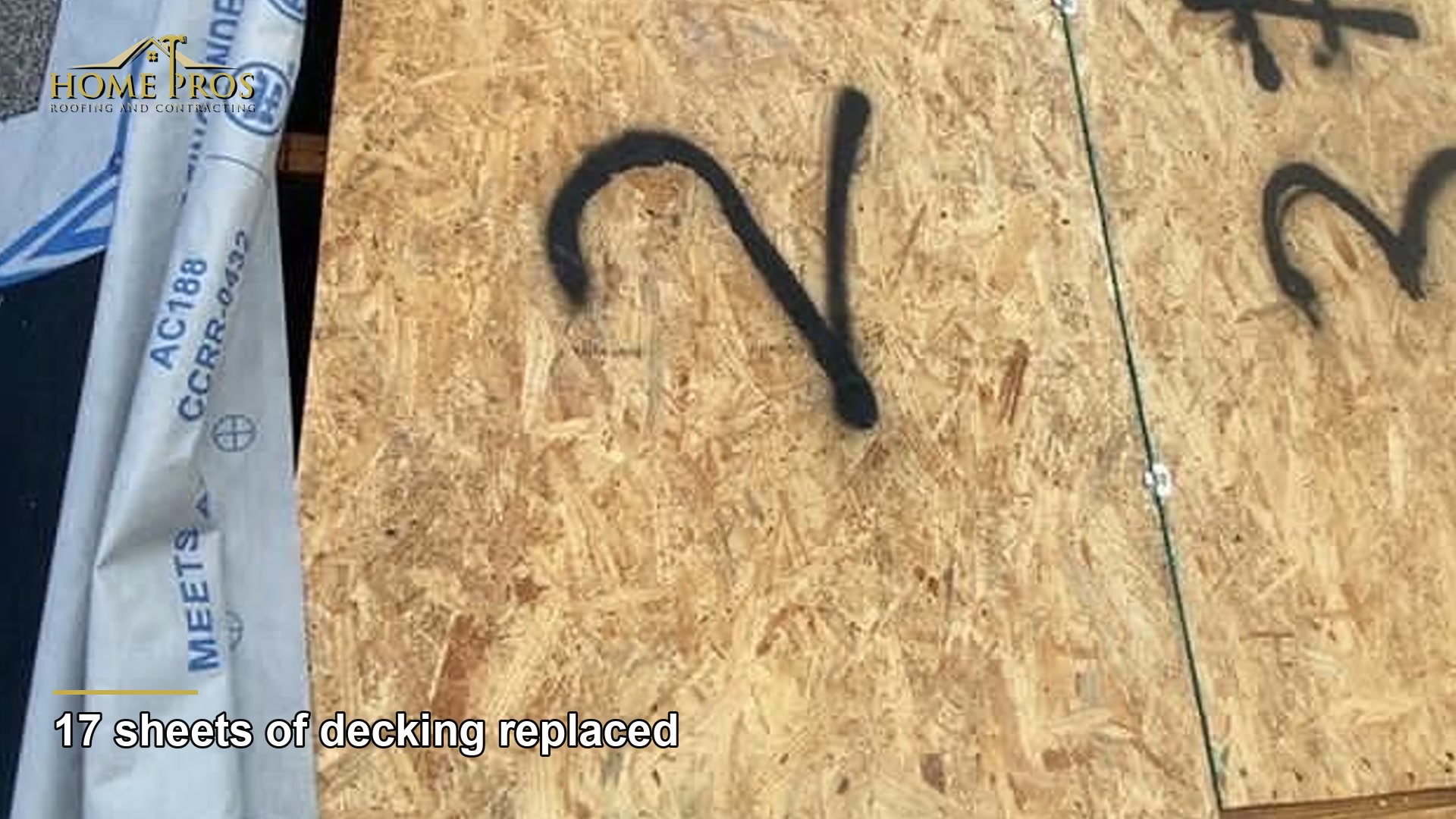 Numbered replacement decking sheets on the Orlando roof